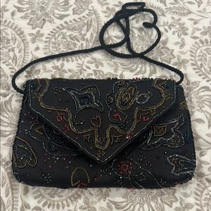 Embroidered Vintage Black Evening Bag